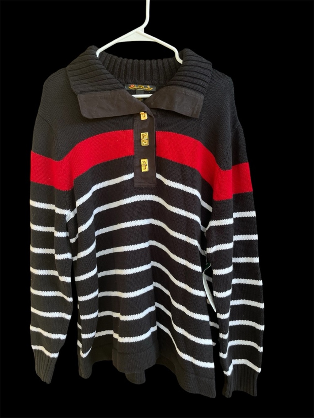 Ralph Lauren Black Label Red White Black Stripe Cotton Pullover Sweater size 3x